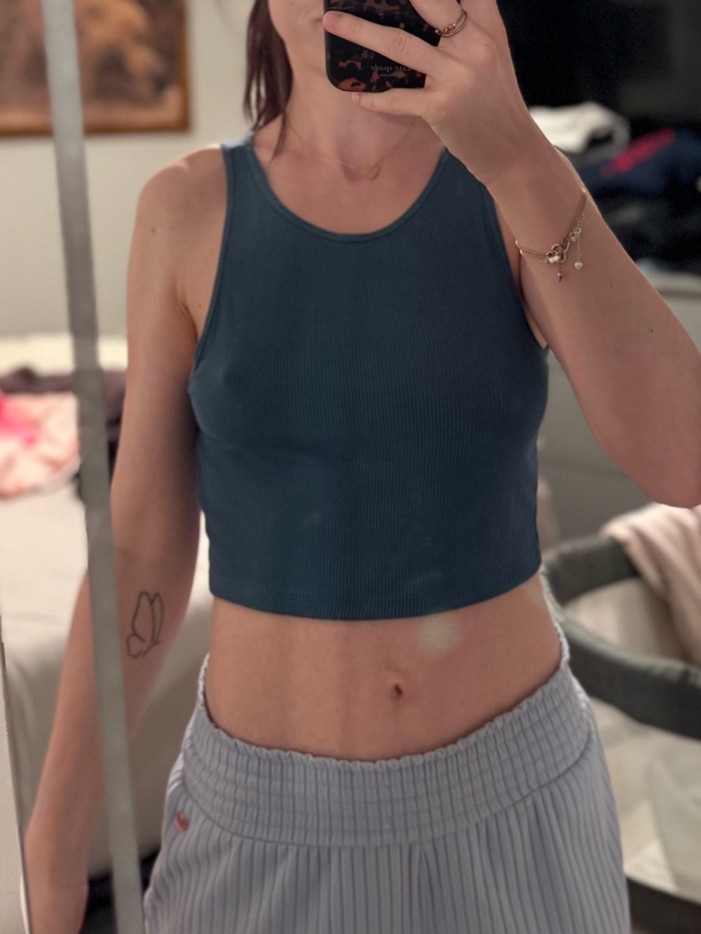 American Eagle Outfitters Ribbed Cropped Tank Top - Teal Blue